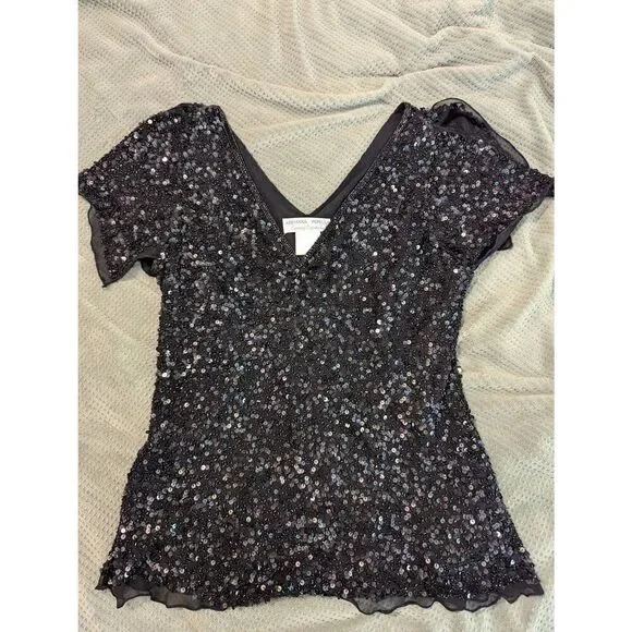 Vintage Adrianna Papell Evening Essentials Women's L Silk Black Top Blouse - Picture 8 of 8